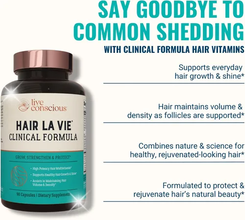 Vista 5 de Hair La Vie Live Conscious - Vitaminas clínicas para el crecimiento del cabello para mujeres y hombres con biotina, colágeno y palma enana americana