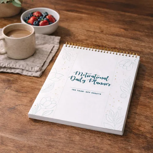 Vista 3 de Agenda diaria con espiral, 100 hojas sin fecha, bloc de notas de escritorio, calendario motivacional, organizador, rastreador de productividad