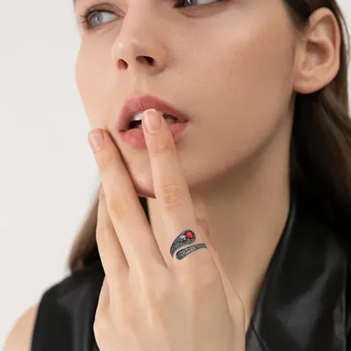 Vista 6 de Anillo gótico de plata de ley 925 con diseño de calavera y cuchara, joyería de esqueleto para regalar a mujeres