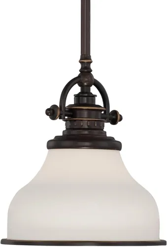 Vista 9 de Quoizel Grant Mini Lámpara Colgante, 8 Pulgadas 1-Luz Bronce Paladiano Cristal Ópalo Grabado Lámpara Colgante, Lámpara de Techo Colgante para Isla