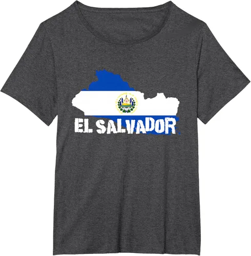 Vista 26 de Camiseta con la bandera de El Salvador, mapa de El Salvador, camiseta de Salvador para mujer, Negro