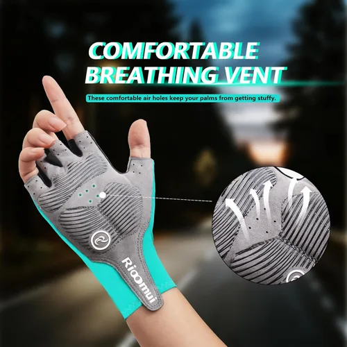 Vista 5 de Guantes de ciclismo para hombres y mujeres, guantes de ciclismo sin dedos, antideslizantes, 0.197 in, acolchados, absorben los golpes, transpirables