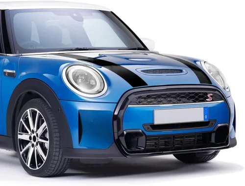 Vista 5 de Pegatinas para capó de estilo de coche, diseño de rayas, para MINI Cooper F55 F56 Decoración (negro brillante)