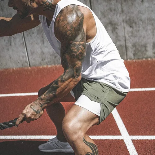 Vista 4 de Leidowei Pantalones cortos para correr 2 en 1 para hombre, ligeros, para entrenamiento, yoga, gimnasio, 7 pulgadas con bolsillos con cremallera