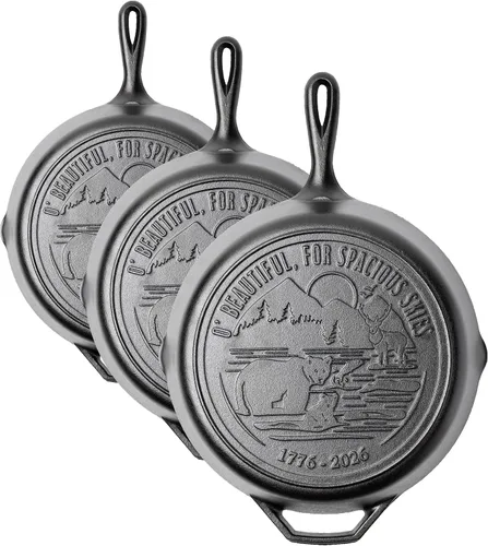 Vista 12 de Lodge Sartén de hierro fundido pre-sazonado, 10.25 pulgadas, iconos de EE Sartén de hierro fundido de edición limitada para horno, estufa, parrilla