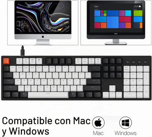 Vista 6 de Keychron Teclado mecánico con cable C2 de 104 teclas de tamaño completo para Mac Windows, interruptor marrón Gateron intercambiable en caliente