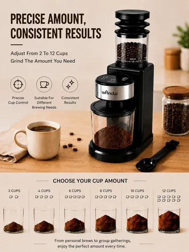 Vista 9 de Wancle Molinillo de café eléctrico para rebabas, molinillo de granos
