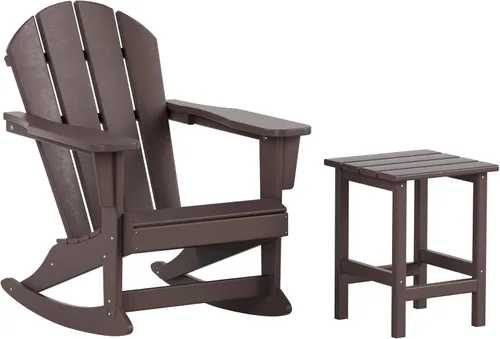 Vista 33 de Malibu - Sillas mecedoras Adirondack para patio al aire libre con juego de mesa auxiliar, gris