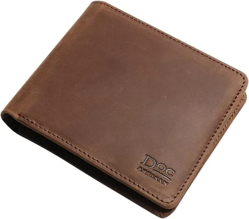 Vista 2 de Cartera de cuero para hombre Billetera plegable de cuero de grano completo 100% auténtico, Nuez, Classic