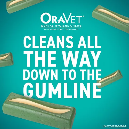 Vista 2 de OraVet Masticables de higiene dental para perros pequeños, cuidado bucal con delmopinol, sabor a vainilla, 14