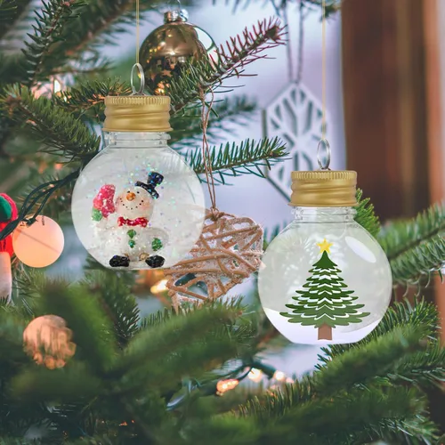 Vista 6 de BESTonZON 10 bolas de alcohol de Navidad, bombillas de botella de 1.7 fl oz con forma de adornos de Navidad de plástico transparente, colgante