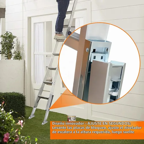 Vista 4 de Par de niveladores de escalera para escalera extensible, nivelador de suelo de pata de escalera extensible ajustable, con poste de acero
