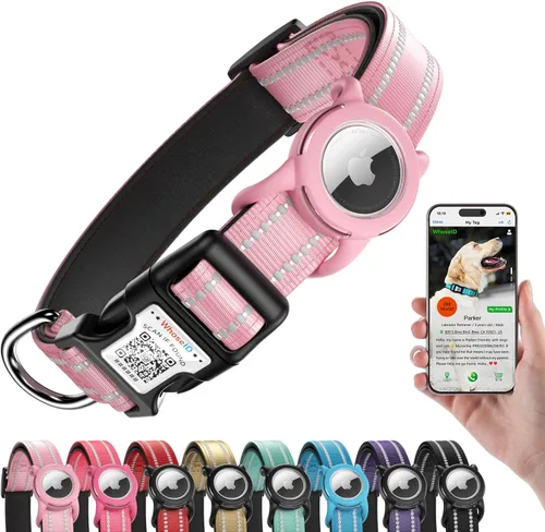 Vista 13 de Collar de perro Airtag con código QR, collar reflectante para perro con soporte Airtag, acolchado suave y hebilla de bloqueo de seguridad ajustable