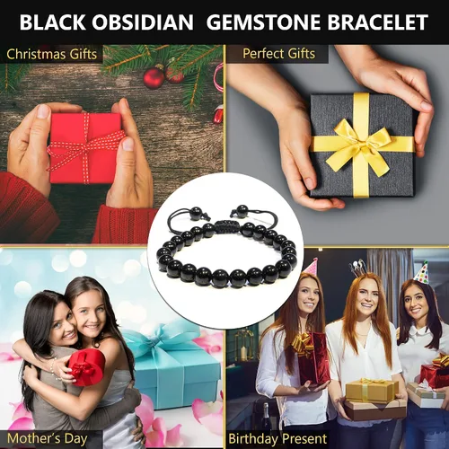 Vista 242 de Adjustable Crystal Bracelet – Gemstone Bead Bracelet with Adjustable Macrame String – Chic Gemstone Bracelet for Men and Women – 8mm Round Healing