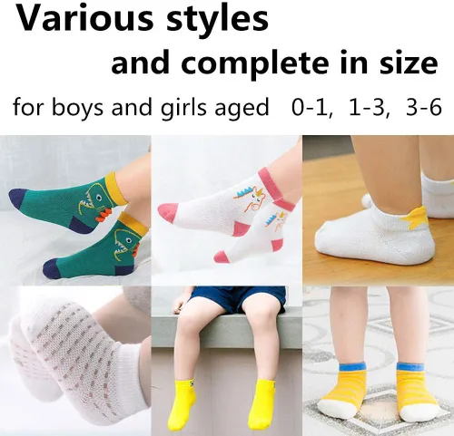 Vista 7 de 20 pares de calcetines para bebés, niños y niñas, de algodón (patrón al azar)