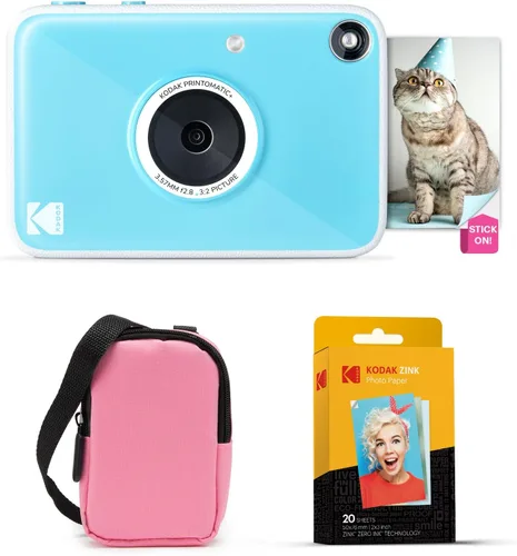 Vista 20 de KODAK Printomatic+ - Paquete de inicio de cámara digital de impresión instantánea + Estuche de transporte + Papel fotográfico adhesivo Zink de 20