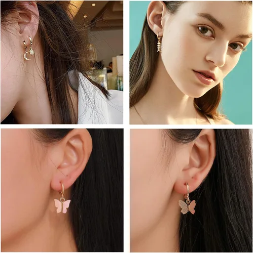 Vista 3 de 91012 Pairs Mini Hoop Earrings with Multi-style Charm Dangling for Women and Girls