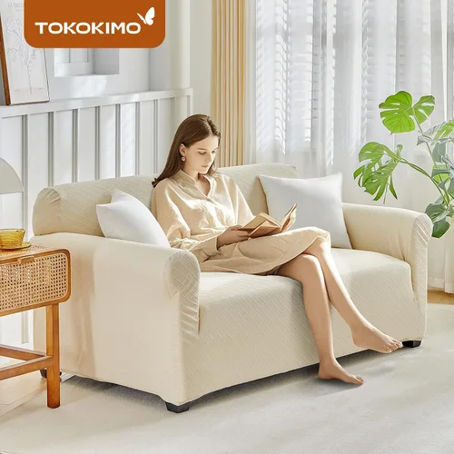 Vista 4 de Tokokimo Funda de sofá biplaza 100% impermeable, protector de muebles a prueba de fugas para niños, mascotas (sofá biplaza, beige) con margen