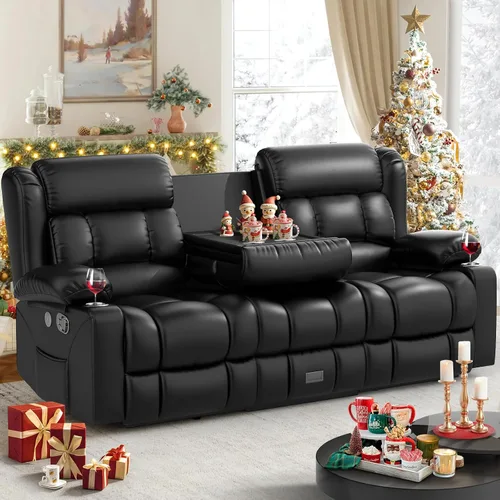 Vista 31 de Dresegmt - Juego de sofá reclinable con consola, diseño de respaldo central abatible, sofá de 3 plazas y sillón reclinable individual, sofás Gris