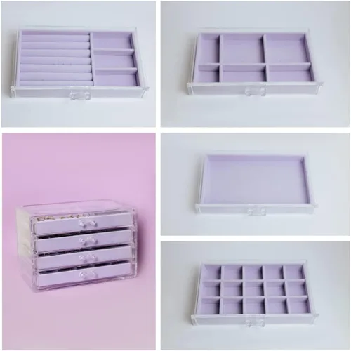 Vista 9 de The TopCherry Organizador de joyas de acrílico con 4 cajones, organizador de aretes, caja de joyería transparente, anillos, collares, pulseras