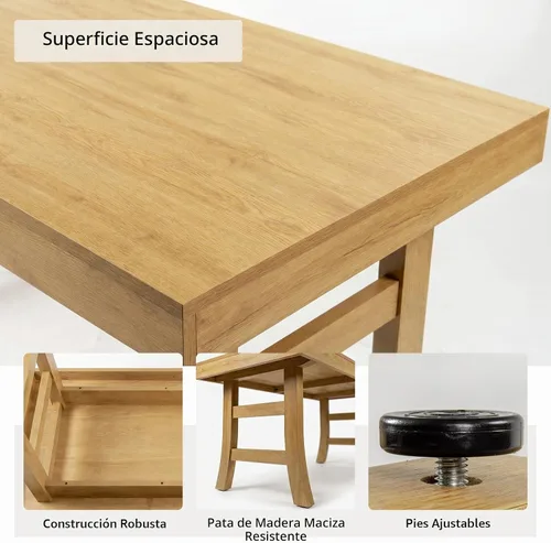 Vista 6 de HIPIHOM Juego de mesa de comedor de 7 piezas para 6, mesa de comedor rectangular de 63 pulgadas con 6 sillas tapizadas de piel sintética, moderno