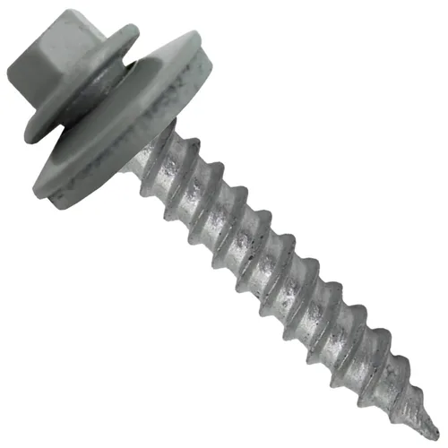 Vista 115 de 12 tornillos para techos de metal gris ABC de 1-1/2 pulgadas, cabezal de arandela hexagonal, arranque automático/roscado, arandela EPDM. 1 bolsa