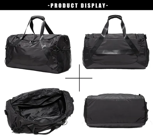 Vista 7 de Bolsa de gimnasio para mujeres y hombres, bolsa de lona para viajes con compartimento para zapatos y bolsillo húmedo, bolsa pequeña de mano