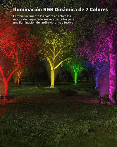 Vista 7 de Ofuray Solar Spot Lights Outdoor, RGB Color Changing, 8 Lighting Modes Gris / Negro