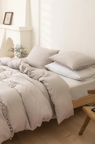 Vista 2 de INFLAG Funda de edredón de tamaño individual con pompones, juego de ropa de cama de microfibra bohemia de 3 piezas, 1 funda de edredón de 66 x 90