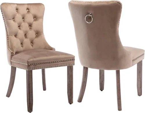 Vista 99 de Juego de 2 sillas de comedor de terciopelo beige, sillas de comedor tapizadas beige01