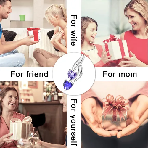 Vista 6 de BAUMA AUTO Collar personalizado para madres con 1 a 6 piedras de nacimiento simuladas grabadas, nombres de familia personalizados para madre e hijo