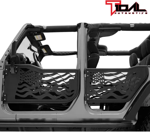 Vista 8 de EAG Puerta tubular de la bandera de Estados Unidos 4 con espejo reflectante apto para Wrangler JK 07-18 4 puertas solamente
