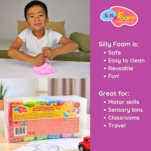Vista 5 de Espuma Loca, Perlas de Espuma Creativa para Modelar, Paquete de 1 con 6 Colores Neón Pastel, Perfecto para Preescolar y Niños, Artes y Manualidades