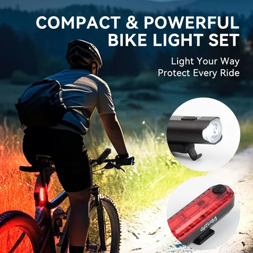 Vista 5 de Venzio Luces de bicicleta, juego de faros y luces traseras recargables