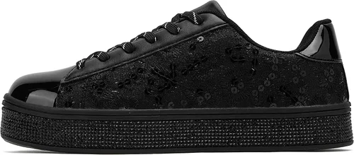 Vista 3 de UUBARIS Tenis con purpurina para mujer, diseño floral, elegante, con diamantes de imitación, para boda, novia, zapatos de lentejuelas brillantes
