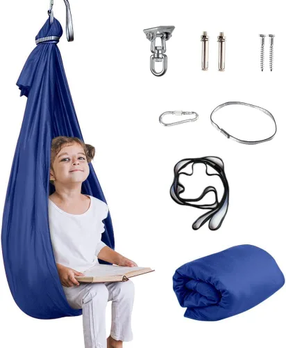 Vista 12 de Columpio sensorial para niños y adultos, columpio de terapia de doble capa para interiores y exteriores, columpio para acurrucarse con accesorios