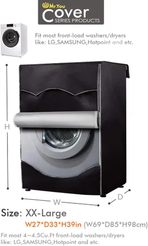Vista 3 de Cubierta de lavadora, cubierta de lavadora/secadora para máquina de carga frontal impermeable a prueba de polvo (XXL, negro) Waterproof front-load
