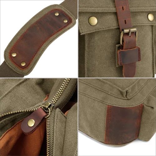 Vista 6 de Kattee Military Messenger Bag Canvas Leather Shoulder Bag Fits 14.715.6 Inch Laptop