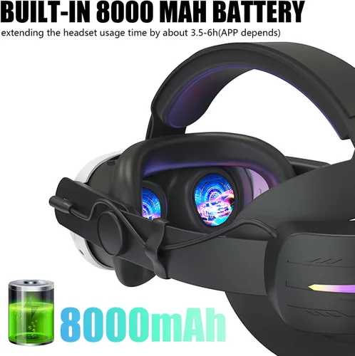 Vista 4 de AZURAOKEY Head Strap Battery Pack for Meta Quest 3, Replacement Elite Strap 8000mAh Enhanced Comfort and Extended Gaming Time with RGB Light for