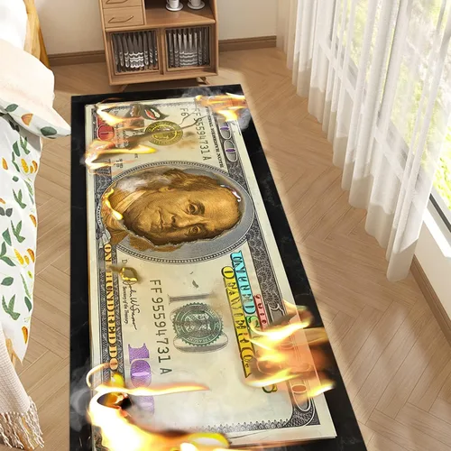 Vista 47 de GUBIYU Juego de 2 alfombras y tapetes de cocina color beige y dorado para billetes de 100 dólares, alfombra divertida y fresca para baño