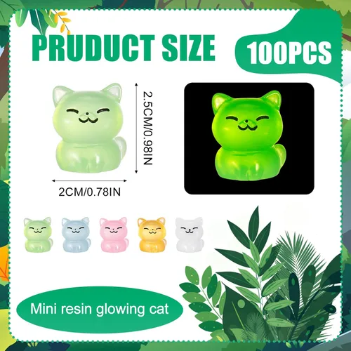 Vista 2 de 100 mini figuras de gato: adornos de resina que brillan en la oscuridad para decoración de pasteles, manualidades y decoración de paisaje de musgo