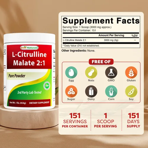 Vista 2 de Best Naturals L-Citrulina Malato 2:1 Polvo 1 Lb