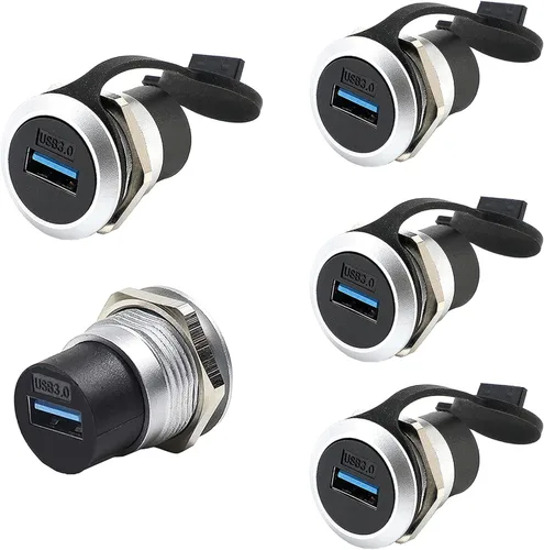 Vista 9 de PENGLIN Acoplador de montaje en panel USB 2.0, conector de paso USB, adaptador de extensión de mamparo hembra a hembra con tapón de agua/polvo