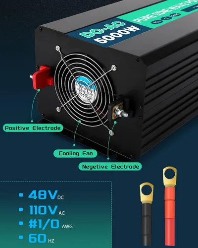 Vista 7 de 5000W 48V Inversor de Potencia de Onda Senoidal Pura 48V CC a 110V CA con Control Remoto Inalámbrico Pantalla LCD 4 Tomas de CA, 1 USB y Bloques