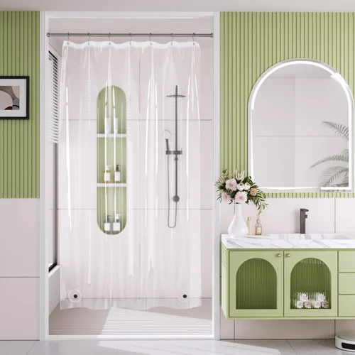 Vista 36 de AmazerBath Forro de cortina de ducha, 72x72 Forros de cortina de ducha beige, Forro de ducha de plástico ligero, Bonitas cortinas de ducha PEVA