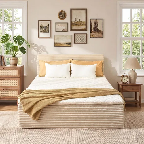 Vista 14 de Base de cama individual sin hueso con colchón, colchón de espuma viscoelástica de 16 pulgadas con plataforma tapizada de tela de felpa, no requiere