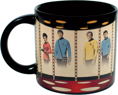 Vista 5 de Taza de café con cambio de color según temperatura con diseño de transportador Star Trek. Añada líquido caliente y Kirk, Spok, McCoy y Uhura