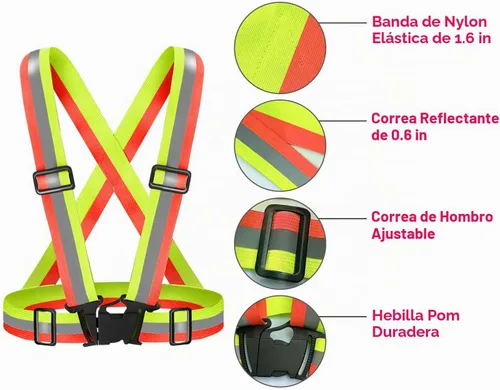 Vista 4 de Reflective Vest Running Gear High Visibility Safety Vest Strap for Night Portable Adjustable Reflective Vest,Ideal for