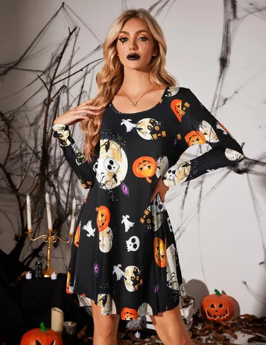 Vista 3 de JollieLovin Vestido de manga larga para mujer con bolsillos, talla grande, casual, holgado, camiseta