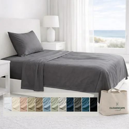Vista 22 de Cloud Scape Linen - Juego de sábanas de algodón egipcio de doble capa, tamaño individual, tejido de satén de fibra larga, juego de 3 piezas, ropa